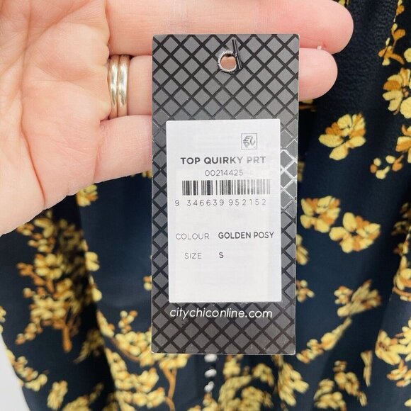 City Chic Womens Plus Size Small 16 Quirky Corset Peplum Blouse Golden Posy 1514 - Picture 5 of 7